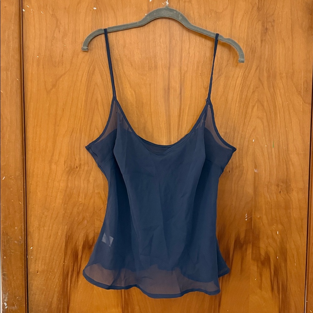sheer blue cropped tank top